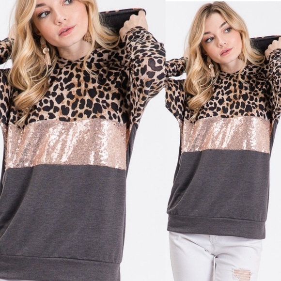 Sweetbb Tops - Last!! Grey Leopard Hoodie